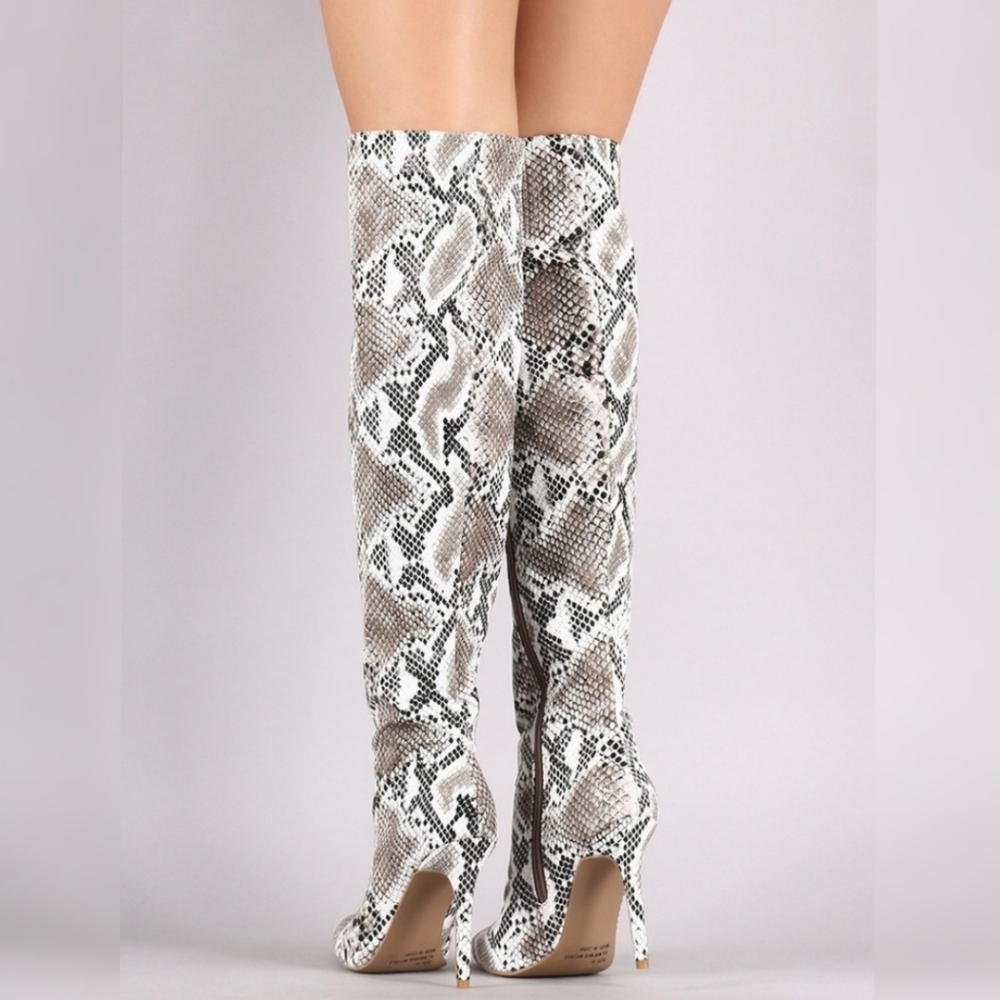 Snake Skin Python Print Thigh High Boots - image 2